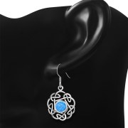 Synthetic Opal Round Celtic Knot Silver Earrings - e408
